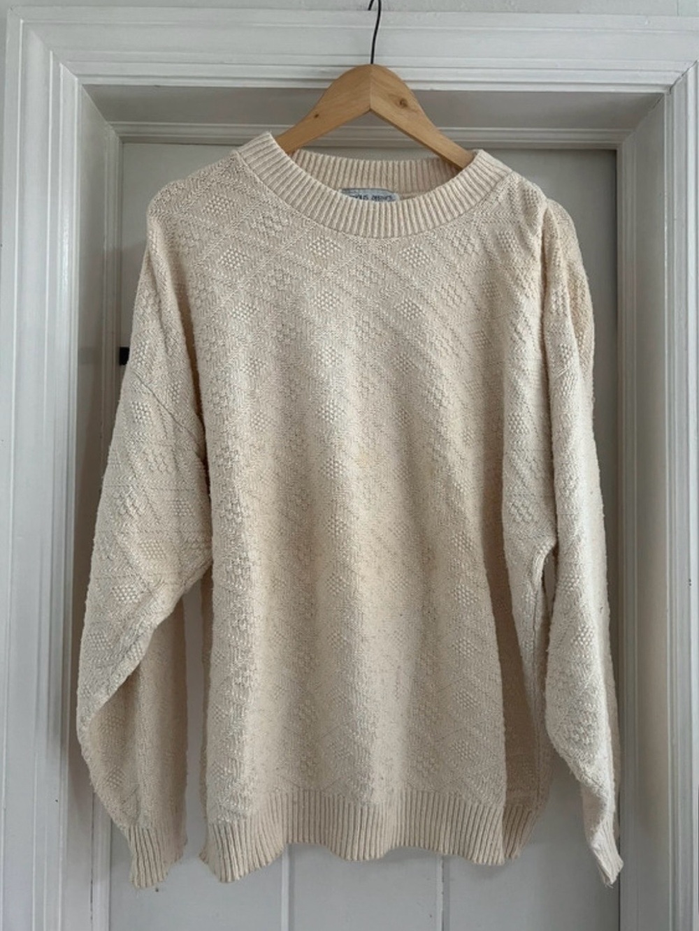 Vintage Serious Affairs Textured Geometric Knit Sweater in Cream Size XL